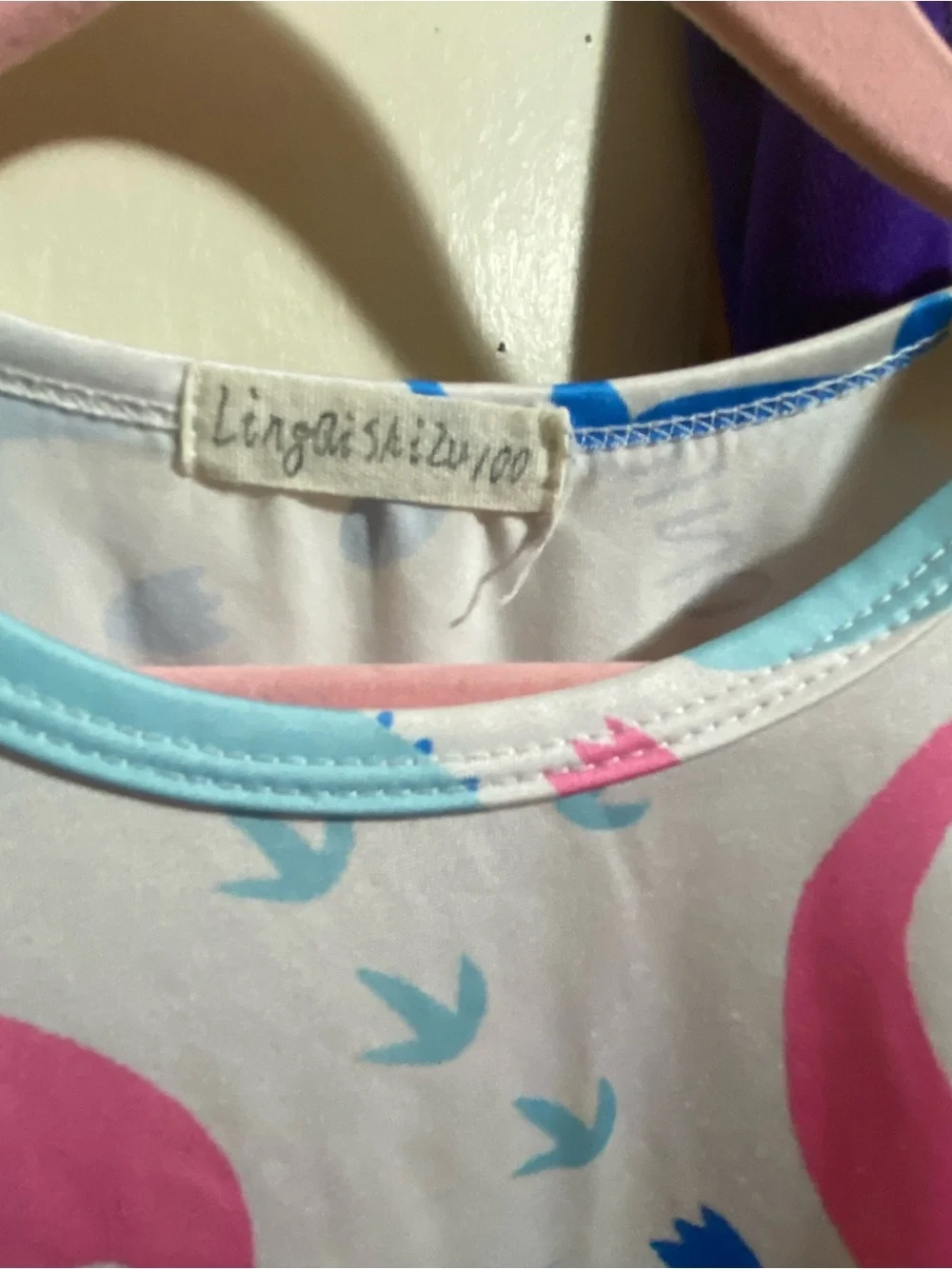 Girls' Dino Print Nightgown - White with Pink, Blue & Yellow